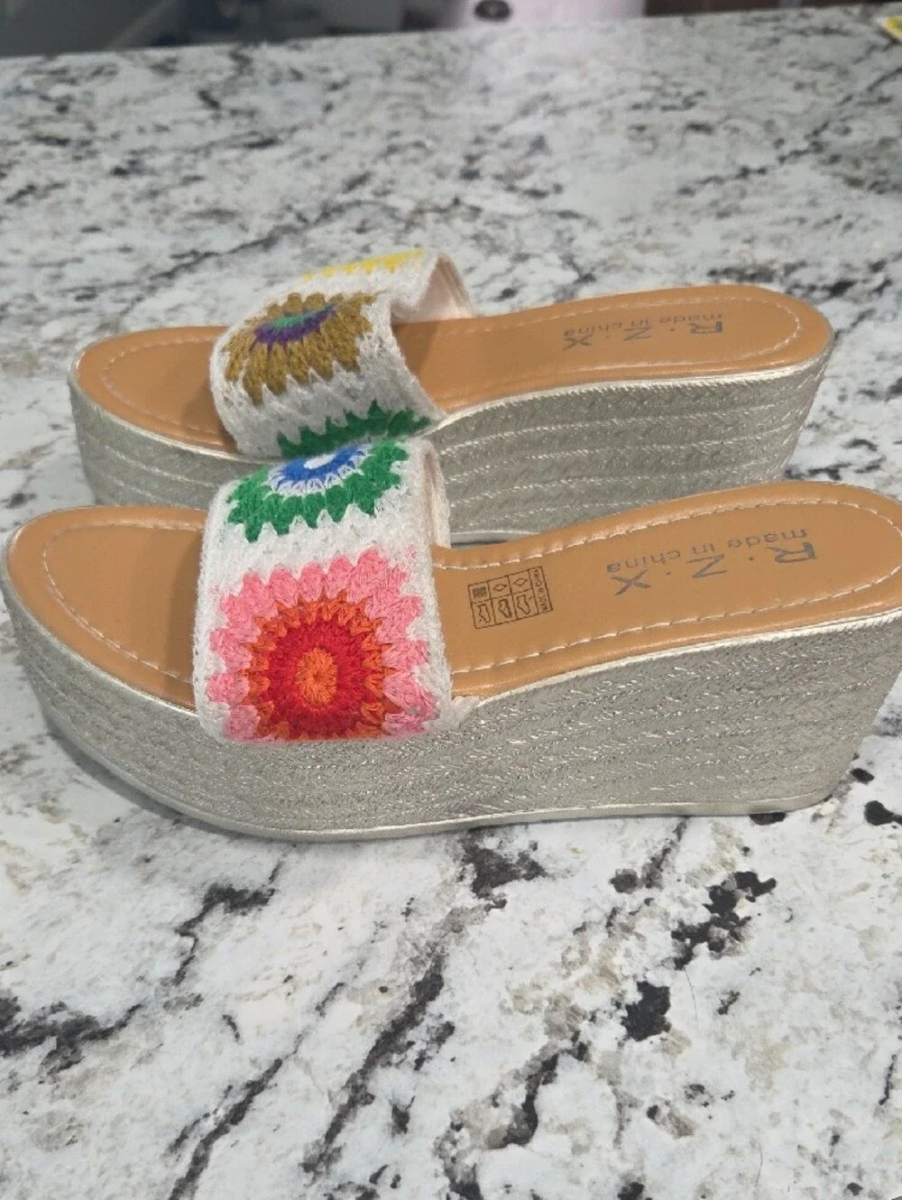 RZX Multicolor Crochet Slide Sandals - Women's Casual Summer Slip-Ons